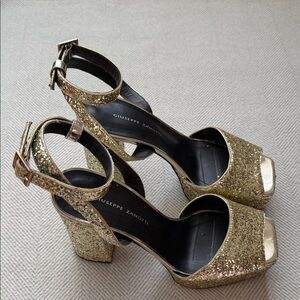 Giuseppe Zanotti Gold Glitter Ankle-Strap Platform Heels